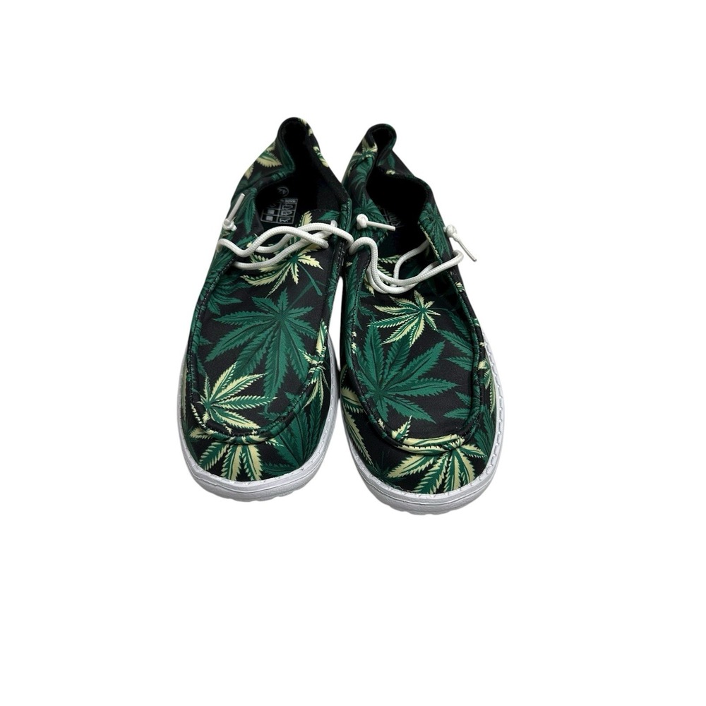 NEW womens loafers slip on 420 shoes black green‎ leaves size 42 us size 10